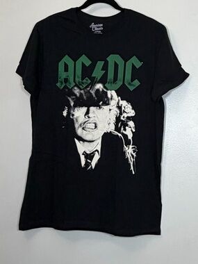 🆕 AC/DC Black Tee with White Printed Care Label